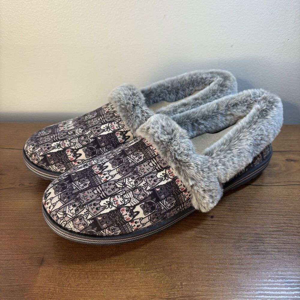 Bobs From Skechers Too Cozy Cat Slippers Womens 10 Slip On Casual Comfort Gray